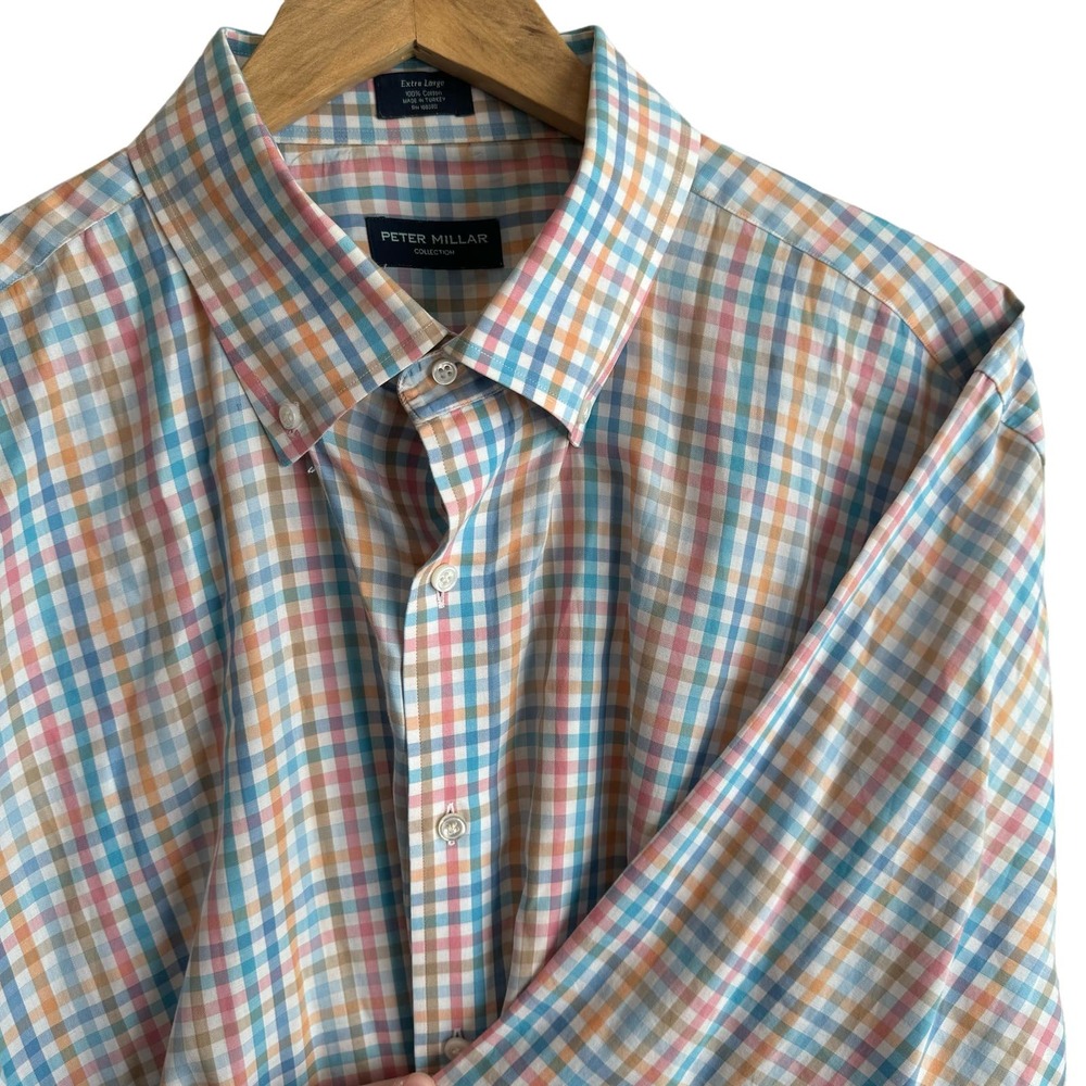 Men’s Peter Millar Collection Blue Ceillo Tattersall Check Long Sleeve Sz XL